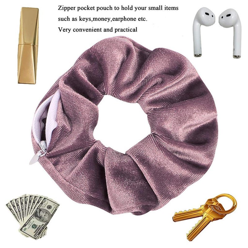 Aling VERSAINSECT nchies - Premium Secret Scrunchie with Zipper Stash Pocket Storage Hide Money, Keys, Earphone, Small Items Etc, Elastic Hair Bands for Women and Vsco Girls (pink bag) - Image 3